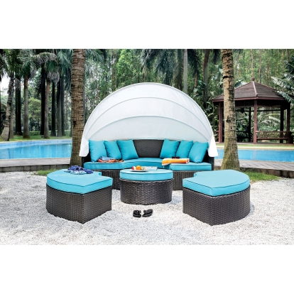 Aria Brown/White/Turquoise 4 Piece Patio Daybed Model CM-OS2117-SET by Furniture of America