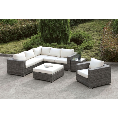 Somani Light Gray/Ivory L-Sectional with Chair with End Table with Ottoman Model CM-OS2128-SET10 by Furniture of America