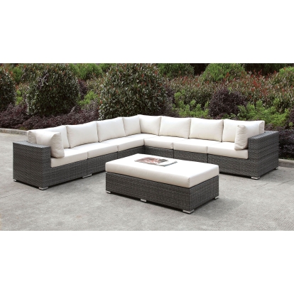 Somani Light Gray/Ivory Large L-Sectional with Bench Model CM-OS2128-SET11 by Furniture of America