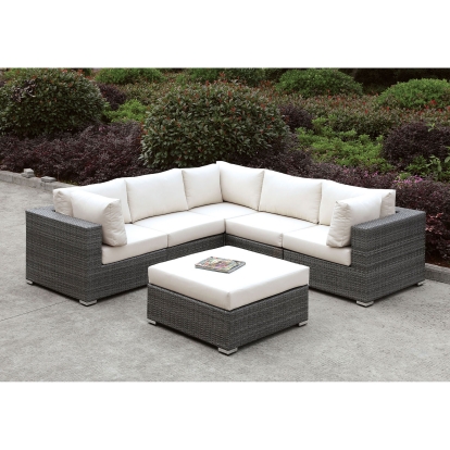 Somani Light Gray/Ivory L-Sectional with Ottoman Model CM-OS2128-SET12 by Furniture of America