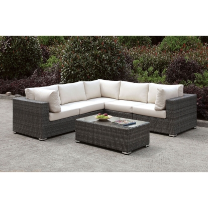 Somani Light Gray/Ivory L-Sectional with Coffee Table Model CM-OS2128-SET13 by Furniture of America
