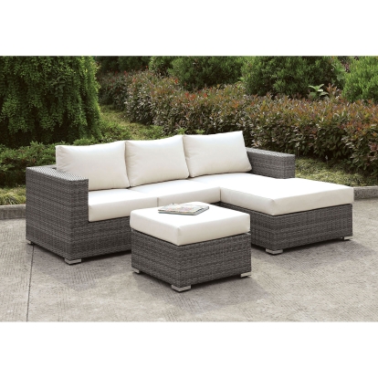 Somani Light Gray/Ivory Small L-Sectional with Right Chaise with Ottoman Model CM-OS2128-SET15 by Furniture of America