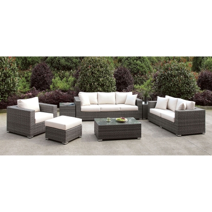 Somani Light Gray/Ivory 3 Pc Set with Ottoman with Coffee Table with 2 End Tables Model CM-OS2128-SET18 by Furniture of America