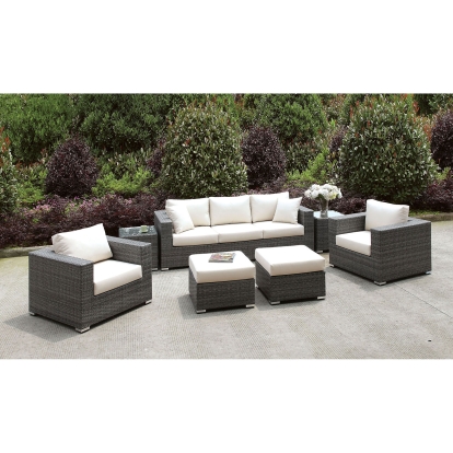 Somani Light Gray/Ivory Sofa-2 Chairs-2 End Tables-2 Small Ottomans Model CM-OS2128-SET19 by Furniture of America
