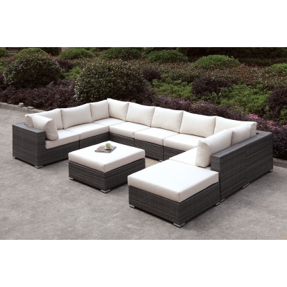 Somani Light Gray/Ivory U-Sectional with Ottoman Model CM-OS2128-SET1 by Furniture of America