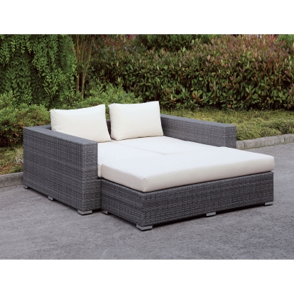 Somani Light Gray Wicker/Ivory Cushion Daybed Model CM-OS2128-SET25 by Furniture of America