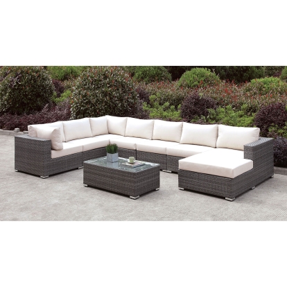 Somani Light Gray/Ivory U-Sectional with Coffee Table Model CM-OS2128-SET2 by Furniture of America