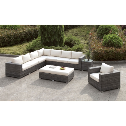 Somani Light Gray/Ivory L-Sectional with Chair with Bench Model CM-OS2128-SET7 by Furniture of America