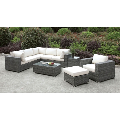 Somani Light Gray/Ivory L-Sectional with Chair with Ottoman with Coffee Table with End Table Model CM-OS2128-SET8 by Furniture of America