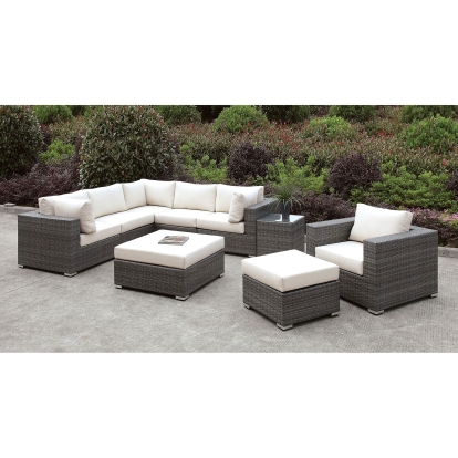 Somani Light Gray/Ivory L-Sectional with Chair with 2 Ottomans with End Table Model CM-OS2128-SET9 by Furniture of America