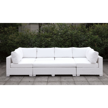 Somani White Wicker/White Cushion L-Sectional with Coffee Table with End Table Model CM-OS2128WH-SET11 by Furniture of America