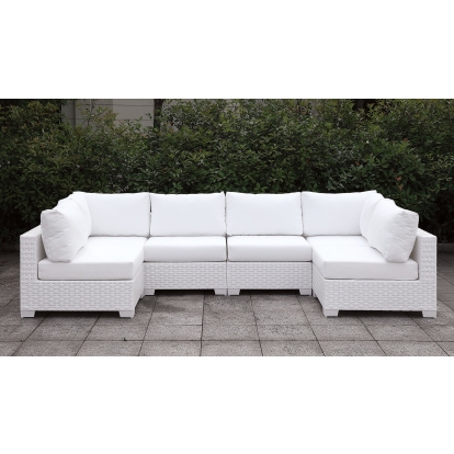 Somani White Wicker/White Cushion L-Sectional with Coffee Table Model CM-OS2128WH-SET12 by Furniture of America