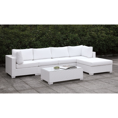 Somani White Wicker/White Cushion L-Sectional with End Table Model CM-OS2128WH-SET13 by Furniture of America
