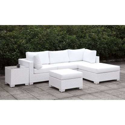Somani White Wicker/White Cushion 3 Pc Set with Coffee with 2 End with Ottoman Model CM-OS2128WH-SET15 by Furniture of America