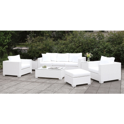Somani White Wicker/White Cushion Sofa with 2 Chairs with 2 End Tables with Coffee Table Model CM-OS2128WH-SET17 by Furniture of America