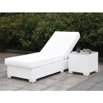 Somani White Wicker/White Cushion L-Sectional with End Table with Ottoman Model CM-OS2128WH-SET21 by Furniture of America
