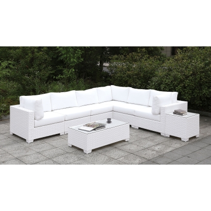 Somani White Wicker/White Cushion U-Sectional Model CM-OS2128WH-SET3 by Furniture of America