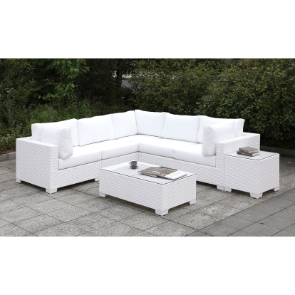 Somani White Wicker/White Cushion U-Sectional with Ottoman Model CM-OS2128WH-SET4 by Furniture of America
