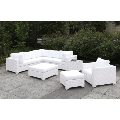 Somani White Wicker/White Cushion U-Sectional Model CM-OS2128WH-SET6 by Furniture of America
