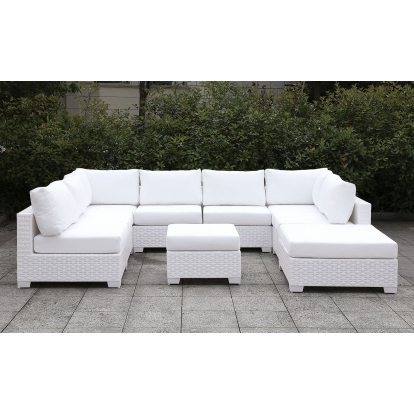 Somani White Wicker/White Cushion Sectional with Coffee Table Model CM-OS2128WH-SET7 by Furniture of America