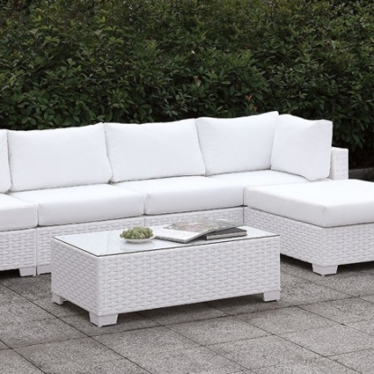 Furniture Of America Somani Contemporary Aluminum, Faux Rattan, Polyester Canvas White L-Sectional W/ Right Chaise + Coffee Table | CM-OS2128WH-SET12
