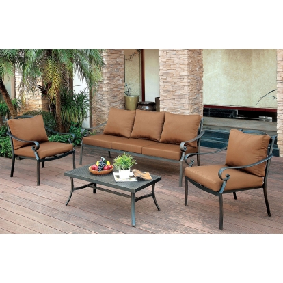 Bonquesha Padded Brown Cushion Seats 4 Piece Patio Set Model CM-OS2501-4PC by Furniture of America
