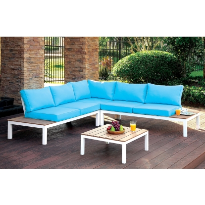 Winona White/Oak/Blue Patio Sectional with Table Model CM-OS2580-PK by Furniture of America