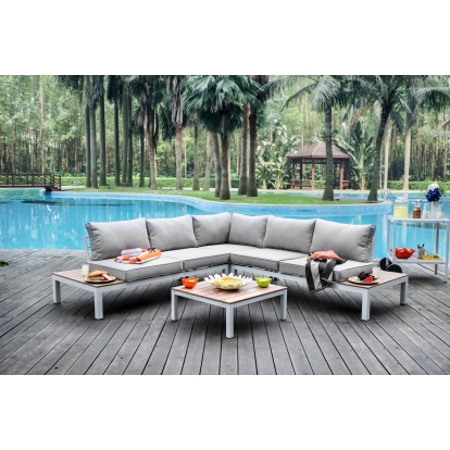 Winona White/Oak/Light Gray Patio Sectional with Table Model CM-OS2580GY-PK by Furniture of America