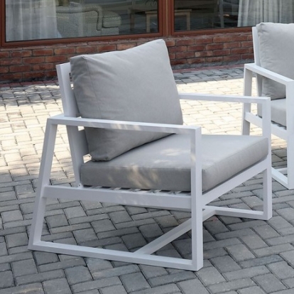 Furniture of America India Contemporary Aluminum Fabric Beige-White Patio Arm Chair Model CM-OS2590BG-AC-1PK