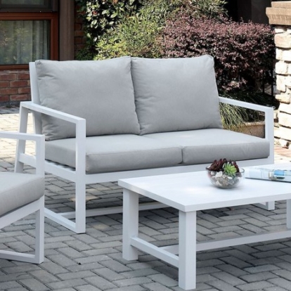 Furniture of America India Contemporary Aluminum Fabric Beige-White Patio Love Seat Model CM-OS2590BG-LV
