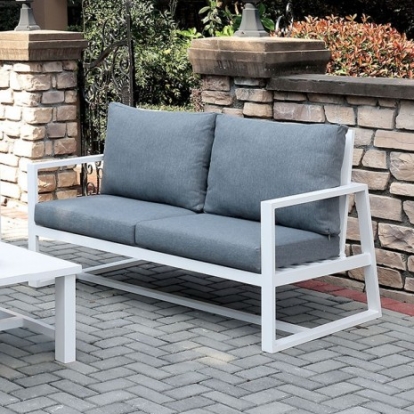 Furniture of America India Contemporary Aluminum Fabric Gray-White Patio Love Seat Model CM-OS2590GY-LV