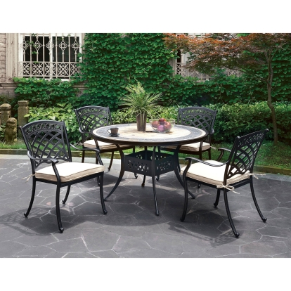 Charissa Antique Black Round Table with 4 Arm Chairs Model CM-OT2125-RT-5PC by Furniture of America