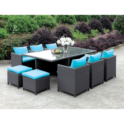 Ashanti Brown/Turquoise 11 Piece Patio Dining Table Set Model CM-OT2127-SET by Furniture of America