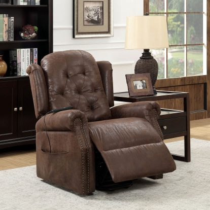 Saco Brown Power Recliner Model CM-RC6465 by Furniture of America