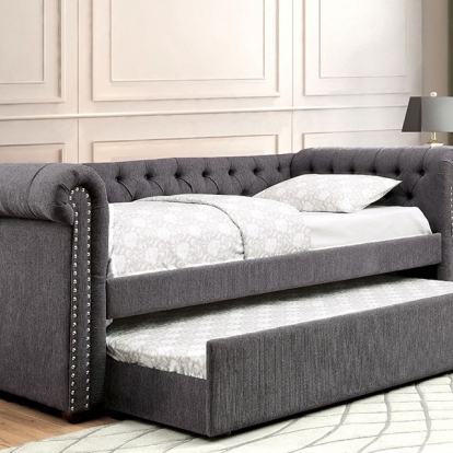 Furniture of America Leanna Transitional Linen-Like Solid with Wood Gray Daybed Model CM1027GY-Full Daybed