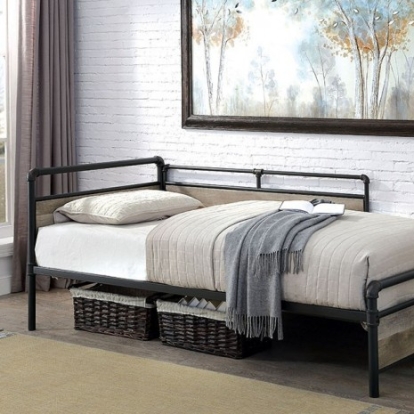 Furniture of America Vidar Industrial Metal with Wood Veneer Sand Black Daybed Model CM1220-BED