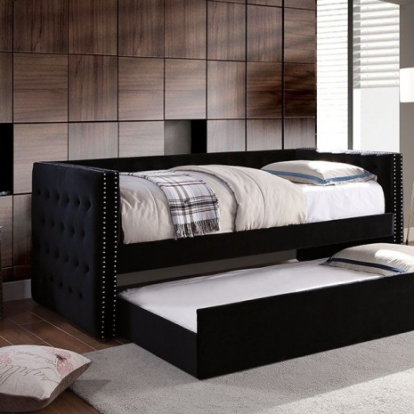 Furniture of America Susanna Transitional Flannelette with Wood Black Daybed with Trundle Model CM1739BK-BED