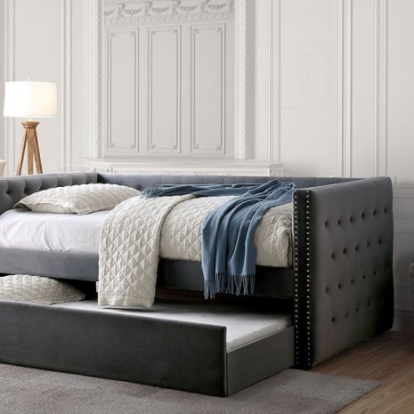 Furniture of America Susanna Transitional Flannelette with Wood Gray Daybed with Trundle Model CM1739GY-BED
