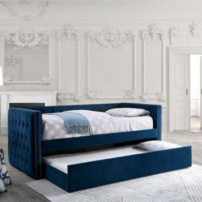 Furniture of America Susanna Transitional Flannelette with Wood Navy Daybed with Trundle Model CM1739NV-BED