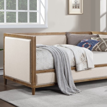 Furniture of America Chiron Transitional Fabric Solid with Wood Light Oak-Beige Bed Model CM1750BG-BED