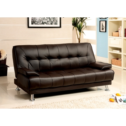 Beaumont Contemporary Dark Brown Leatherette Futon Sofa Model CM2100 by Furniture of America