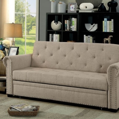 Furniture of America Iona Transitional Linen-Like Solid with Wood Beige Futon Sofa Model CM2603-PK