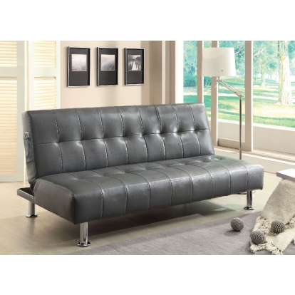 Bulle Contemporary Gray/Chrome Leatherette Futon Sofa Model CM2669P-GY by Furniture of America