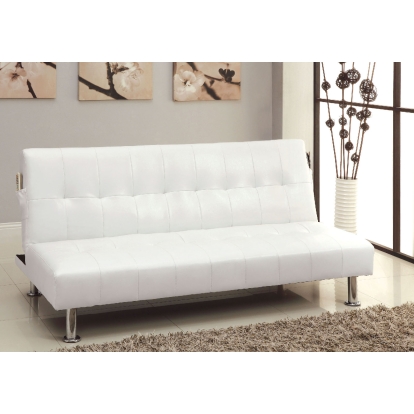 Bulle Contemporary White/Chrome Leatherette Futon Sofa Model CM2669P-WH by Furniture of America