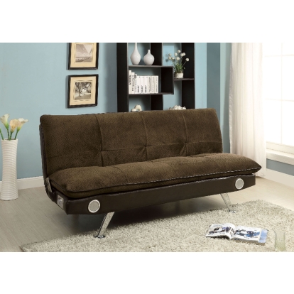 Gallagher Contemporary Dark Brown Futon Sofa with Bluetooth Speaker Model CM2675BR by Furniture of America
