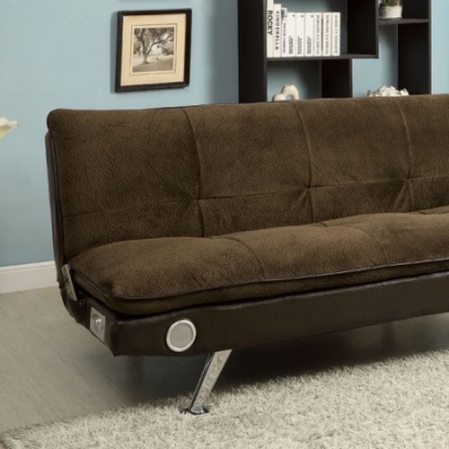 Furniture of America Gallagher Contemporary Fabric Leatherette Dark Brown Futon Sofa Model CM2675BR