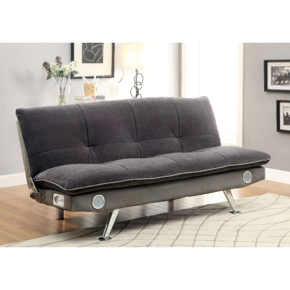 Gallagher Contemporary Gray Futon Sofa with Bluetooth Speaker Model CM2675GY by Furniture of America
