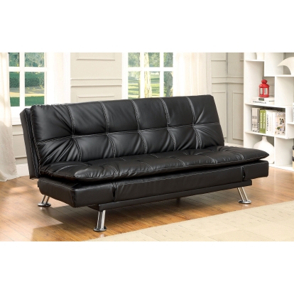 Hauser Contemporary Black/Chrome Futon Sofa Model CM2677BK by Furniture of America
