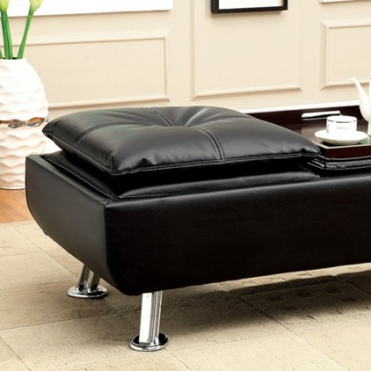 Furniture of America Hauser Contemporary Leatherette Metal Black-Chrome Ottoman Model CM2677BK-OT