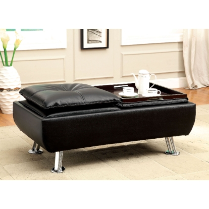 Hauser Contemporary Black/Chrome Ottoman Model CM2677BK-OT by Furniture of America